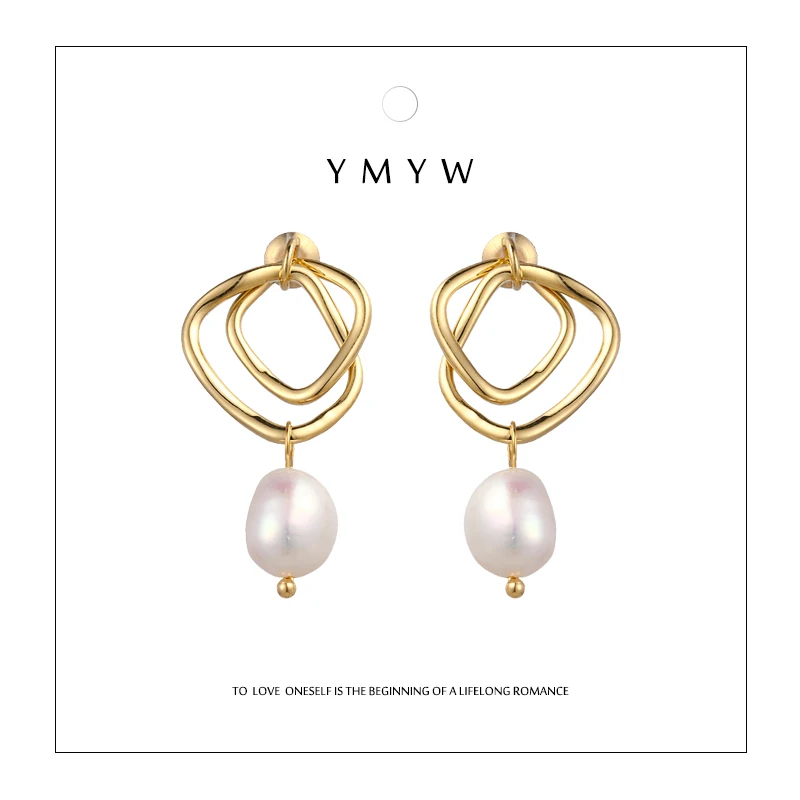 

YMYW Korean Fashion Elegant Geometric Natural Pearl Drop Earrings Dangle Romantic Ladies Wedding Boucle D'oreille Christams Gift