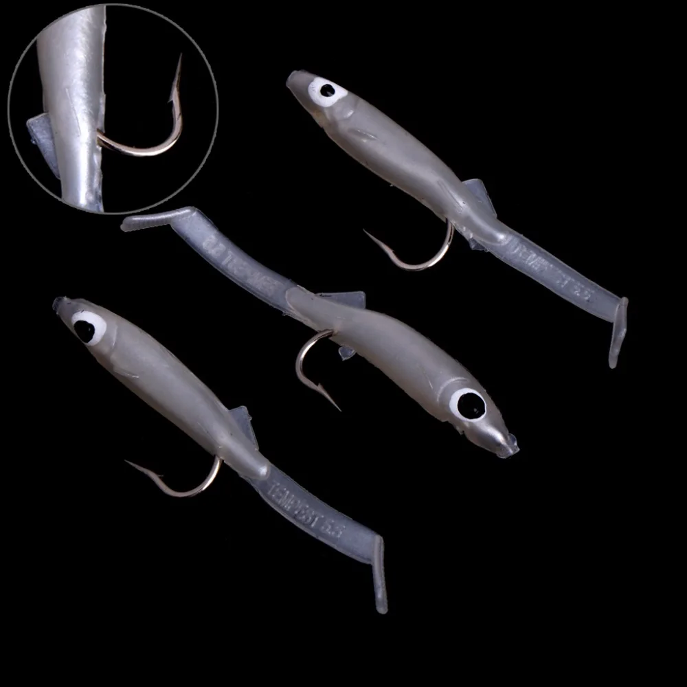 3pcs 3D Eyes Eel Fishing Lures With Hook Silicone Bass Crank Swimbaits Tackle