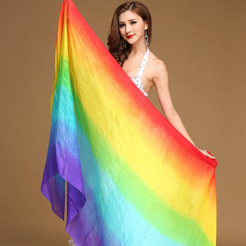 Аксессуар для выступлений, танцев, градиентный цветной светильник, прямоугольный шарф 250 см, радужная шаль, женская шелковая вуаль для танца живота