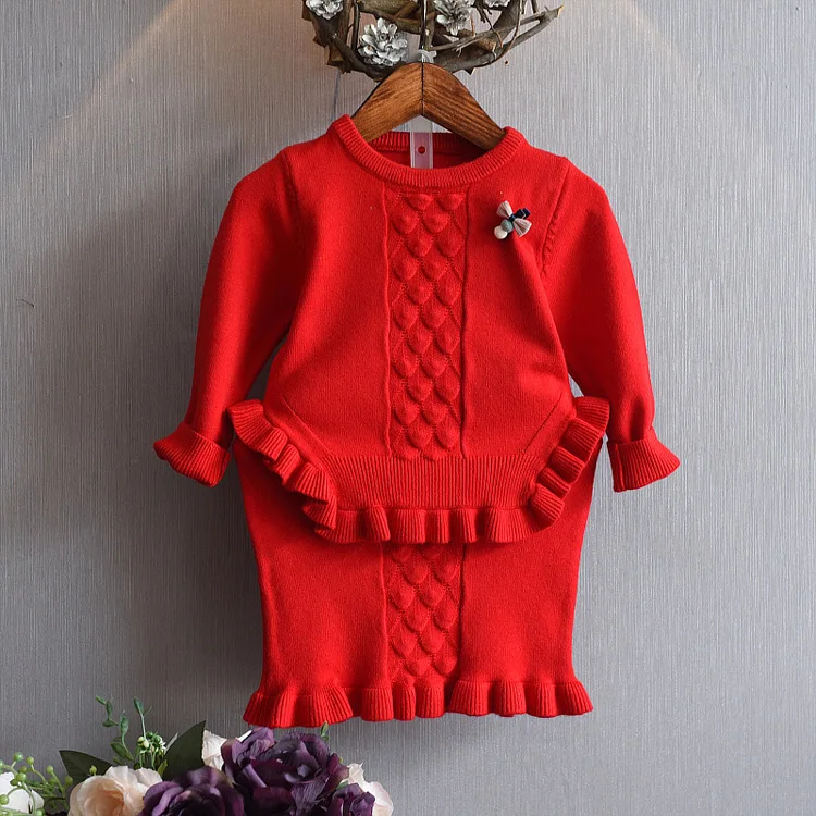 

Free shipping 2018 spring autumn girls Editiongirl's knitted skirt 2pcs suits, children's Jacquard Christmas Sweater set