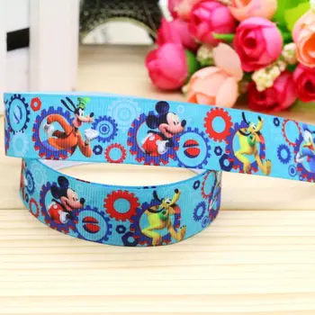 

7/8'' Free shipping mickey printed grosgrain ribbon hair bow headwear party decoration wholesale OEM 22mm H4717