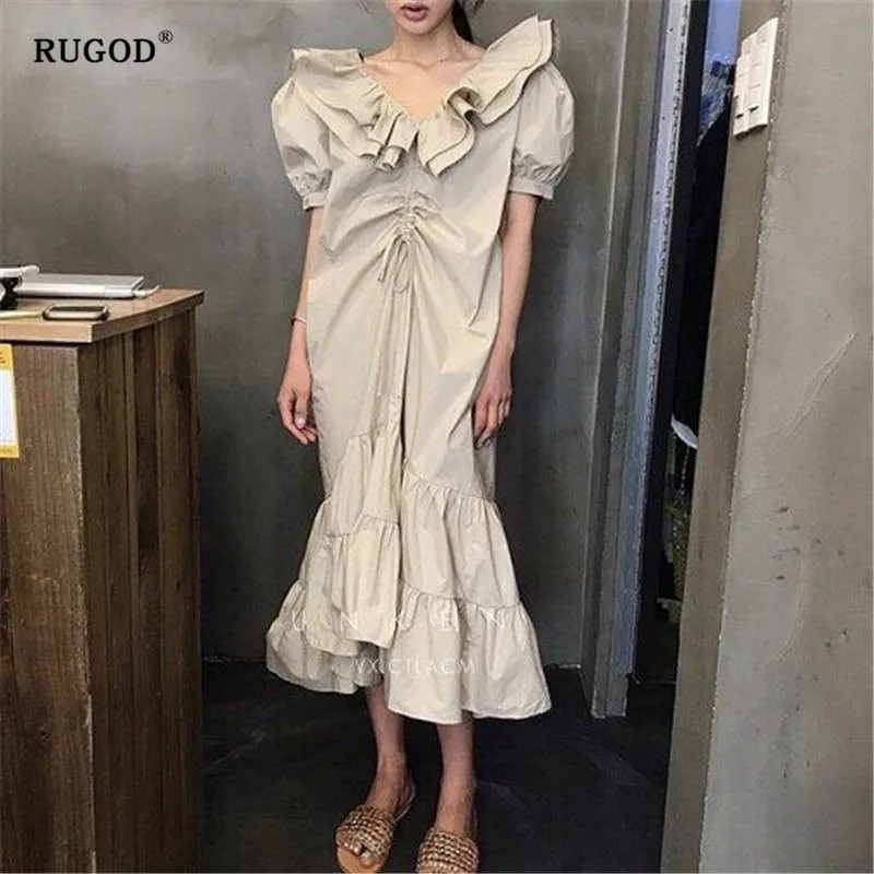 RUGOD новое модное платье рыбий хвост с двойным воротником в виде листьев лотоса