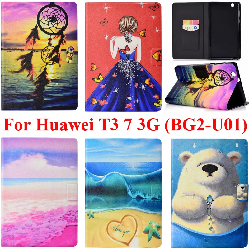 

Soft TPU Silicone Cover For Huawei T3 7 3G (BG2-U01) Case Shell Mediapad T3 3G 7.0 inch Bag With Card Slot Pouch Girl Sea Print