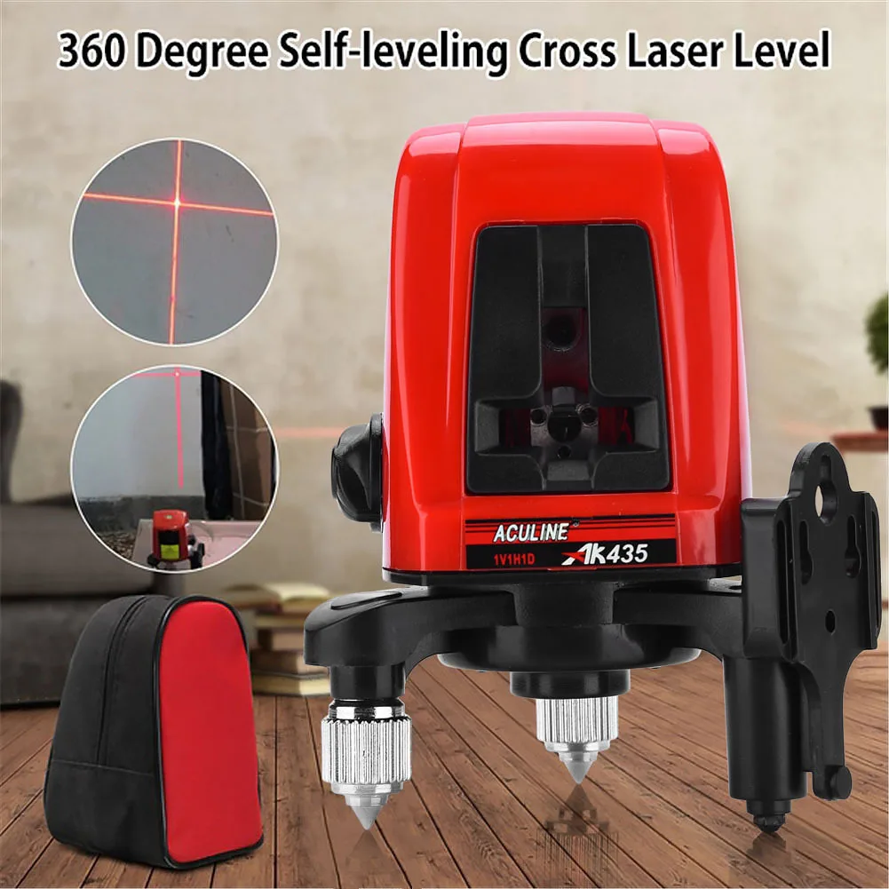 

AK435 1V1H Red 2 Line 1 Point 360 Degree Self- Leveling Cross Laser Level Rotary Horizontal Vertical Red Laser Levels
