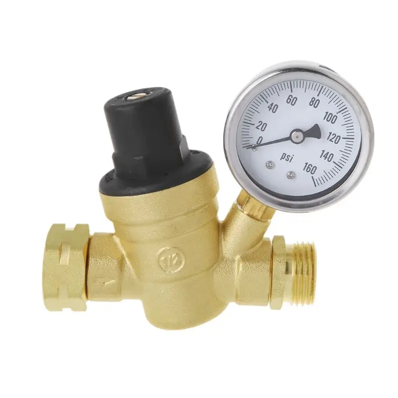 

Water Pressure Valve Regulator for RV Camper Brass Lead-Free Adjustable RV Water Pressure Reducer 160PSI