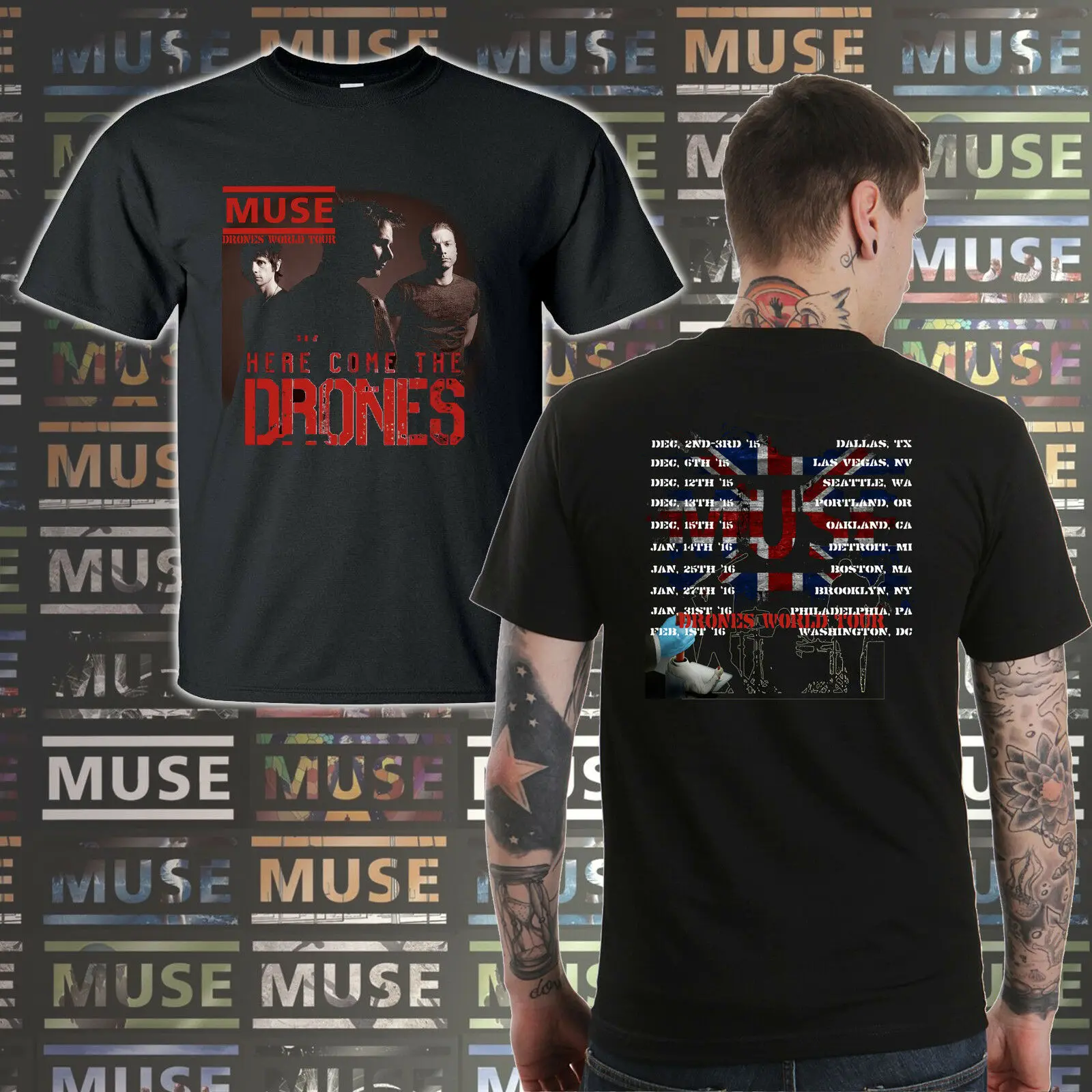 

new MUSE DRONES US TOUR dates men t shirt black S M L XL XXL XXXL rare art