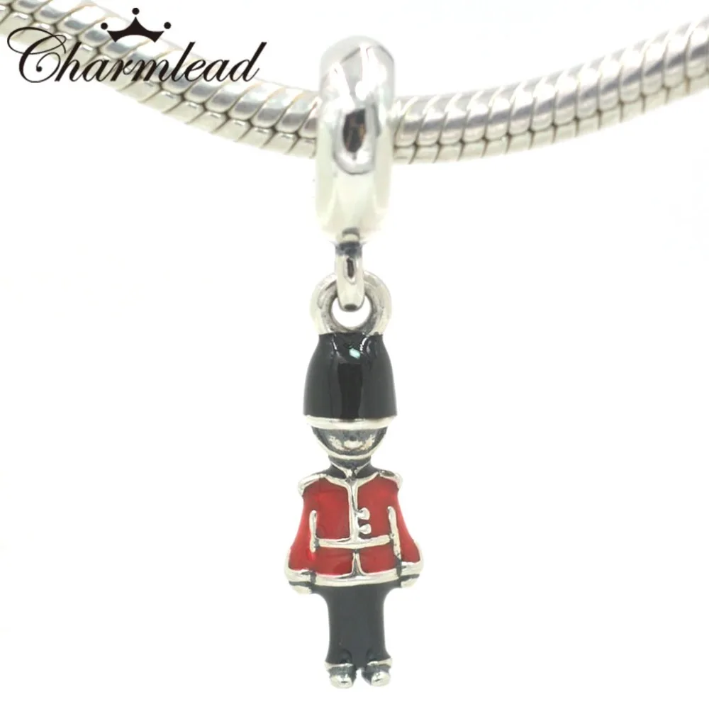 Solid 925 Sterling Silver Toy Royal Guard Soldier Charm Enamel Dangle