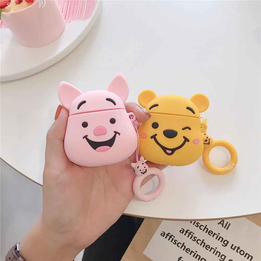 

KAIEN 3D piglet pooh ring fashion Silicone soft case For Apple new Airpods 1/2 Cover Wireless Bluetooth Earphone protective case