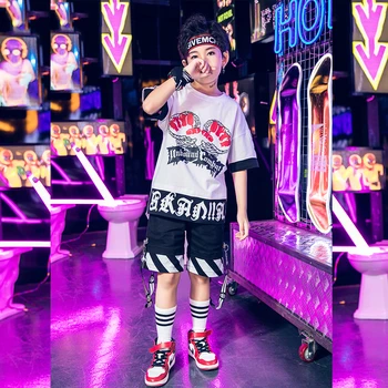 

Boys Jazz Dance Costume Street Dance Clothing Child Tops Shorts 2pcs Show Dance Outfit For Kids Drum Hiphop Stage CostumeDQS2029