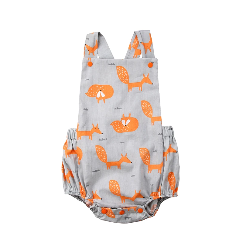 

Cute Cartoon Newborn Infant Baby Boy Girl Summer Sleeveless Back Cross Fox Print Cotton Romper Jumpsuit Outfits Sunsuit Clothes