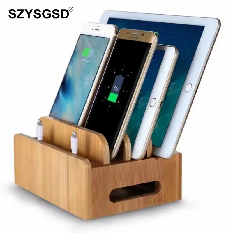 

Bamboo Multi-device Cords Charging Station Docks Holder Stand for iPhone 8 X 7 and Tablets for iphone for Samsung Galaxy Dock