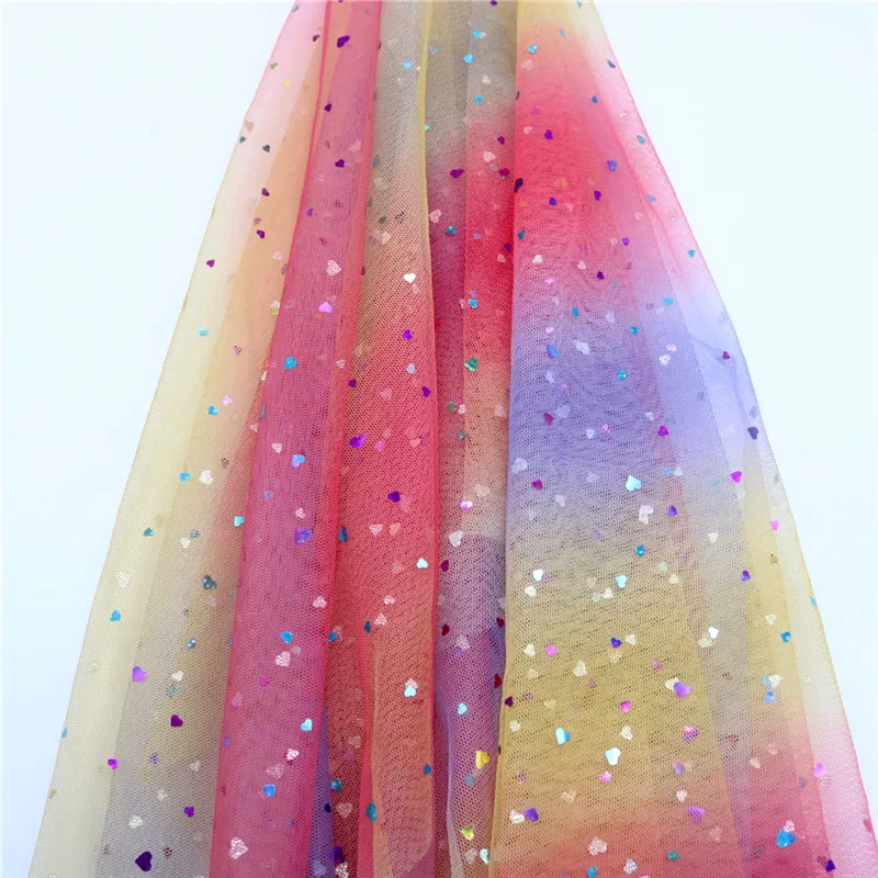 5m/lot 1.5m Width Rainbow Moon&star&love Heart Mesh Fabric Gauze Tulle Tissue Kids Tutu Dress Fabric DIY Sewing Accessories