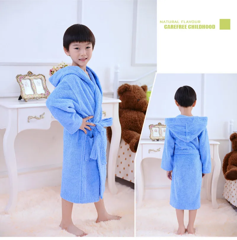 Terry Bathrobe Kids Hooded Bath Towel 6