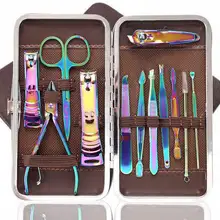 12 шт./компл. Радуга Нержавеющая сталь маникюрный набор для ногтей набор, пинцет для выщипывания, Ножи уха Палочки маникюр Удалить омертвевшие и нейл-арта