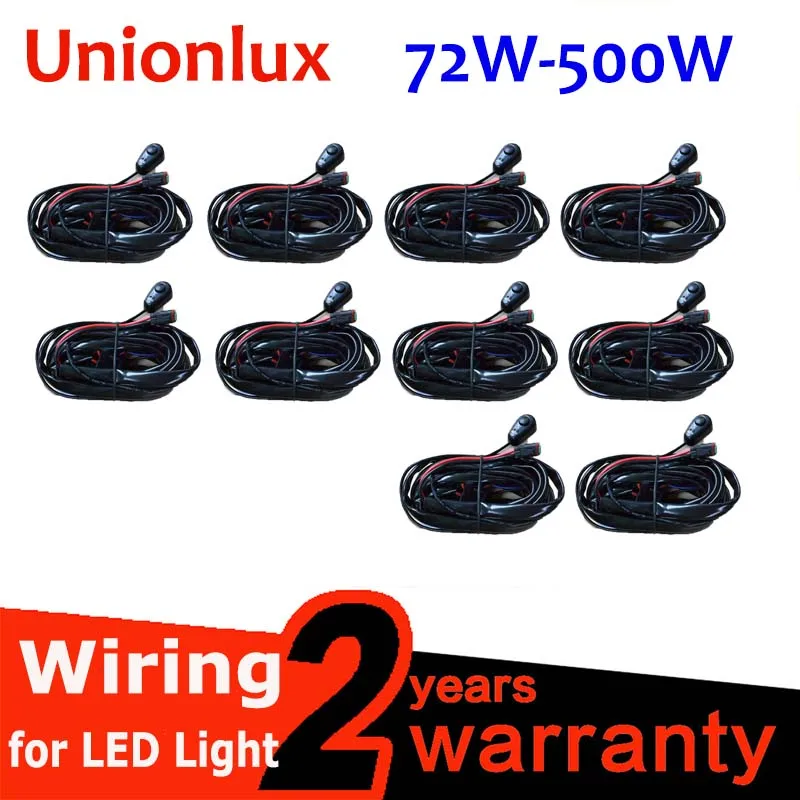 Unionlux 10CS LED Work Light Bar Wire 72W-500W 12v 24v 40A Wiring Harness Relay Cable Kit for Auto Driving Offroad Led Work Lamp