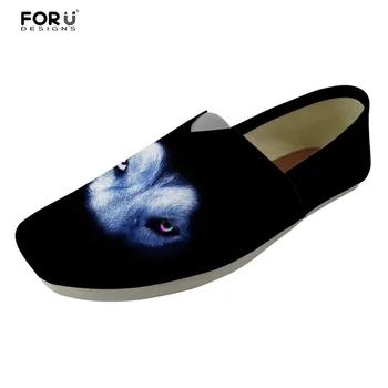

FORUDESIGNS Black Men Casual Flats Shoes Loafers Men's Canvas Slackers Shoes Cool 3D Wolf Pattern Fashion Male Light Shoes Man