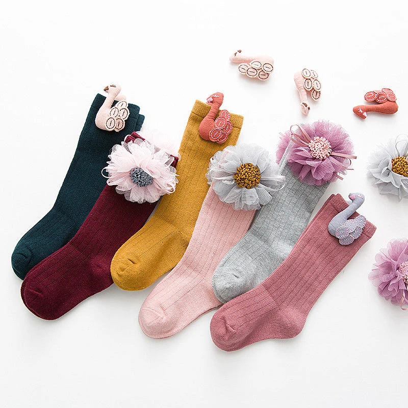 Зима-осень для маленьких девочек носки принцессы для маленьких детей детские мягкие Лебедь Цветочные хлопковые носки подарок для 1-8Years