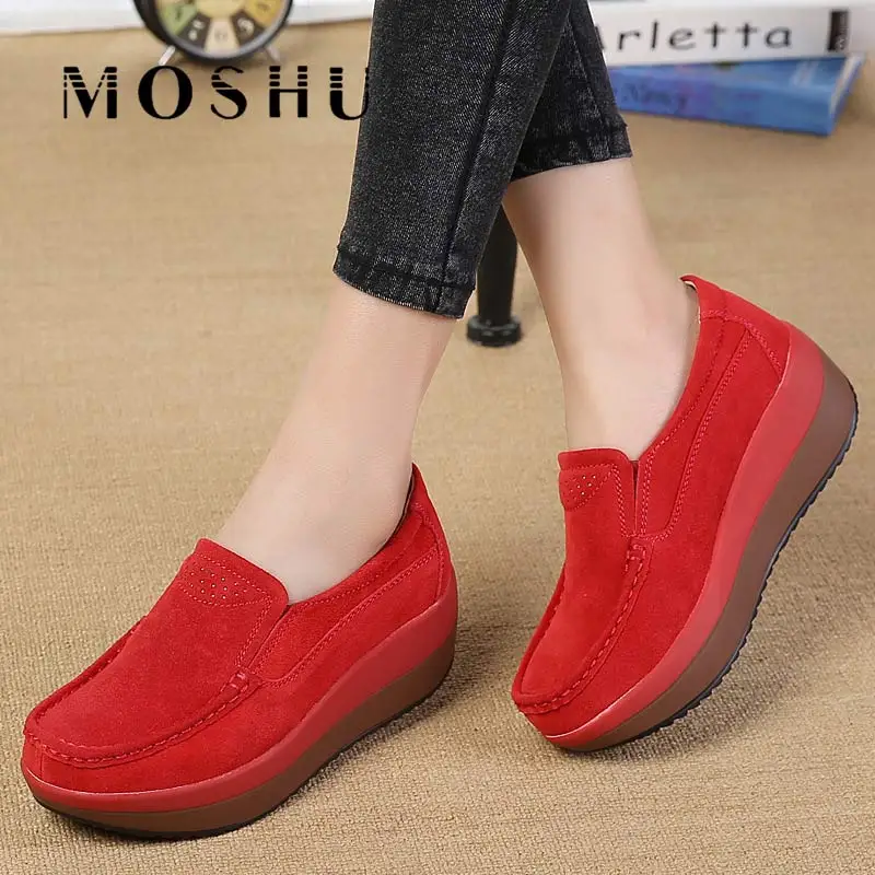 

Spring Flat Shoes Women Loafers Platform Wedges Non-slip Creepers Slip on Nurse Shoes Mocassin Femme Red Zapatillas Plataforma