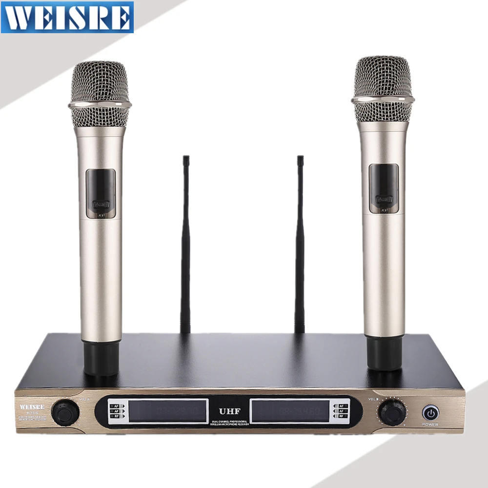 WEISRE U-3316 Профессиональный UHF Беспроводной ручной микрофон двухканальный