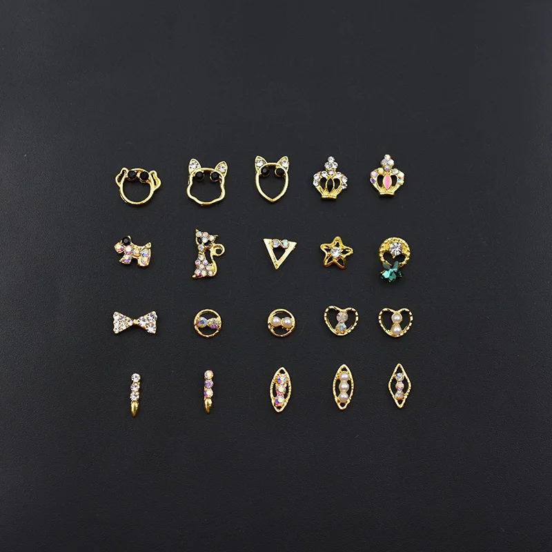 10 шт. Япония Корея золотой 3d-украшения для ногтей Star алмаз в форме сердца кристалл AB Блеск Стразы Полые Металлические Шпильки Аксессуар