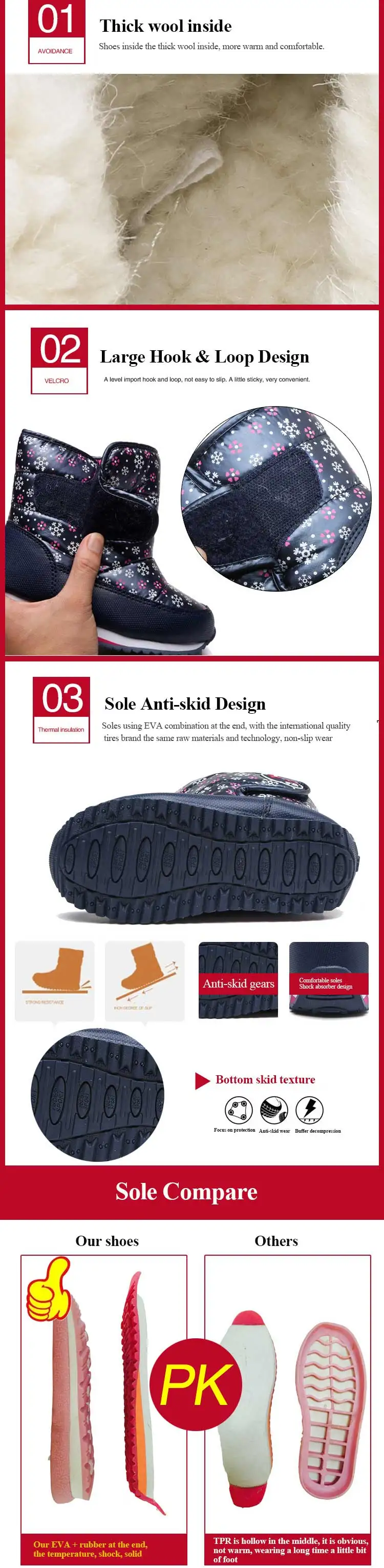 Г. Детские ботинки Нескользящие зимние сапоги для девочек и мальчиков детская Водонепроницаемая плотная шерсть внутри теплая обувь ниже-30 градусов