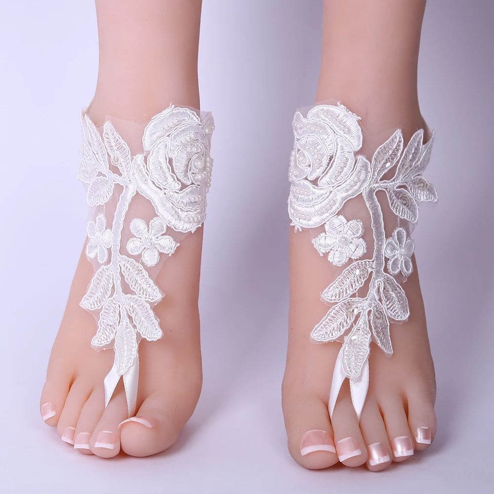 

2019 NEW Foot Chain Lace Ankle Bracelet Bridal Beach Wedding Barefoot Sandals Women white black