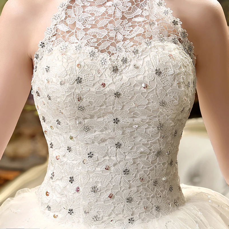 Lamya свадебное платье с высоким горлом сексуальное на завязке с открытой спиной винтажное Тюлевое недорогое бальное платье принцессы китайское блестящее свадебное украшение