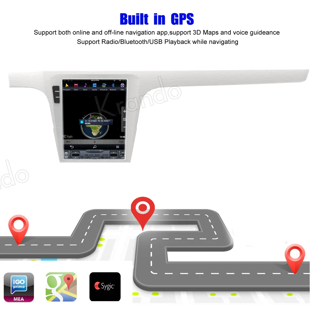 Top Krando Tesla Vertical car multimedia player GPS for VW Volkswagen Lavida Android 8.1 10.4" navigation system radio stereo BT 1