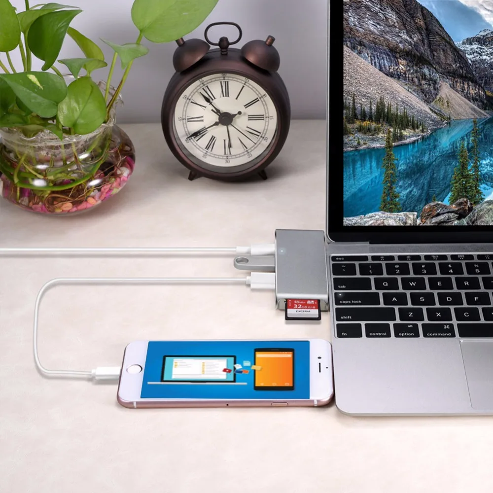 USB3.1 Type-C HUB Multi-port Hub Adapter With 1* USB3.0 +2*3.0 USB2.0+ SD TF Micro SD Card Reader +Charging for Mackbook HP DELL