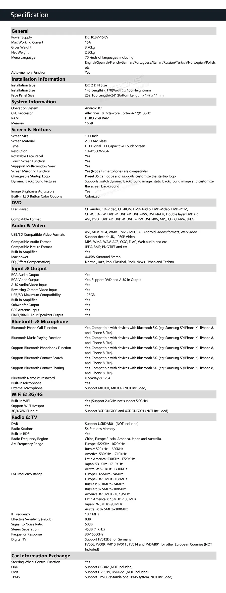 Cheap 10.1" Android 8.1 Oreo OS Double Din Car DVD Multimedia Two Din Car Navigation GPS 2 Din Car Radio with 2.5D Curved Screen 27