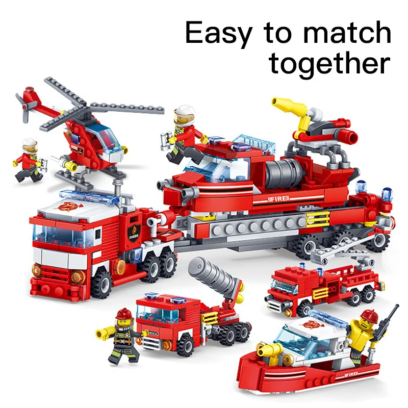 YETAA игрушки для детей Пожарные блоки legofigure Кирпичи подарки Вертолет Лодка