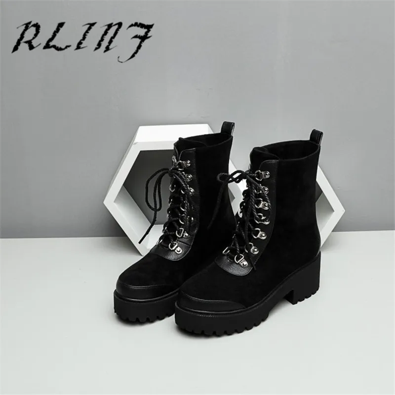 

RLINF New Martin Boots Female Round Head Thick with Short Boots Matte British Wind Rhubarb Boots