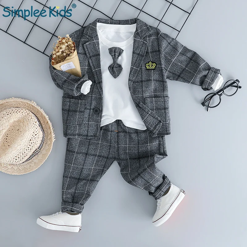 Simplee Kids/ комплекты одежды для маленьких мальчиков комплекты детской одежды для мальчиков детские пальто в джентльменском стиле футболка и штаны Одежда для младенцев в клетку