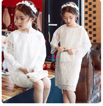 

Baby Girls Clothing 2019 Spring/summer New Girls White Evening Dress Personality Loose Long-sleeved Silk Yarn Princess Dress