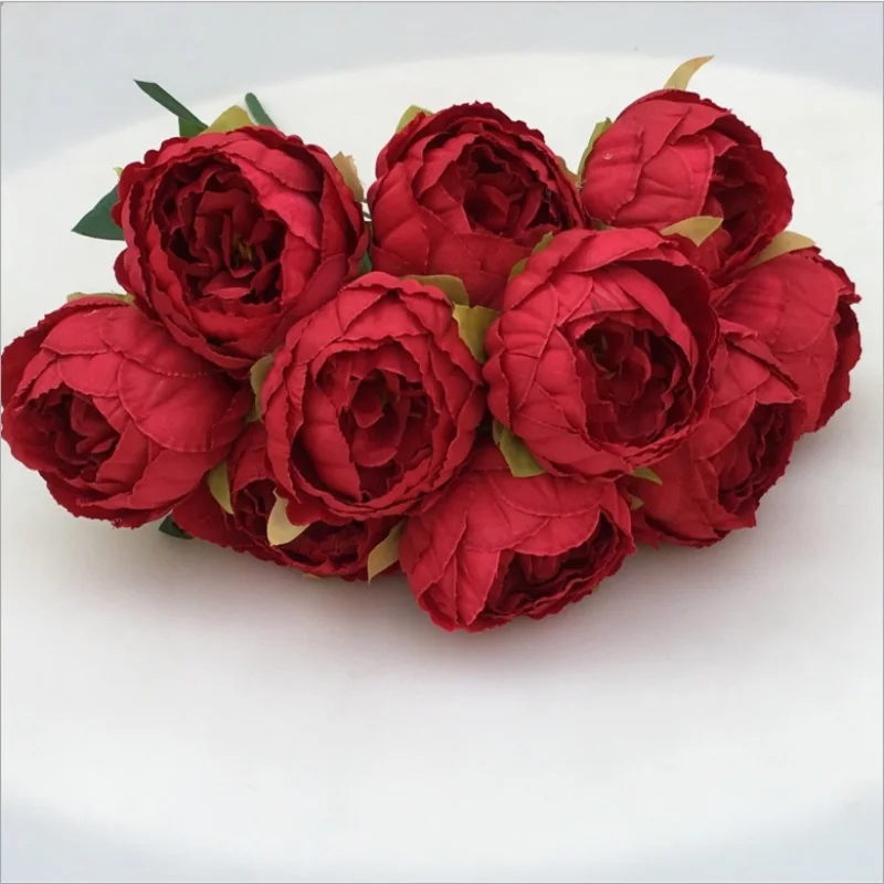 10 голов/Букет) Искусственный Пион Букет для Свадьбы вечерние украшения для дома европейские винтажные шелковые цветы с большими головками - Цвет: Red