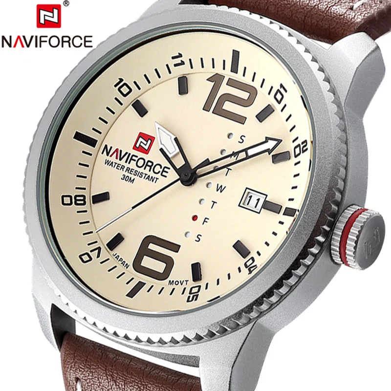 

NAVIFORCE Men Watch Date Week Sport Mens Watches Top Brand Luxury Military Army Business Leather Band Quartz Male Clock Box 9063