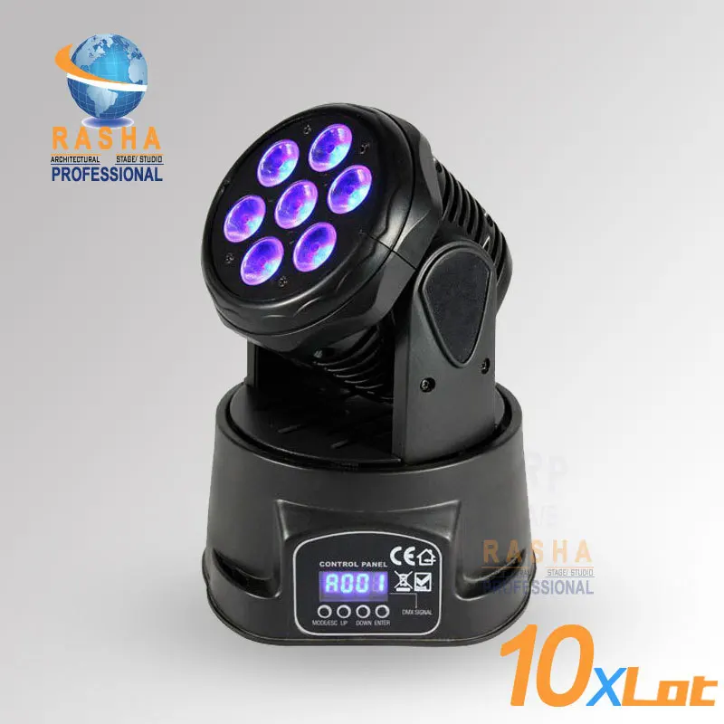 

10X /LOT Freeshipping HOT 7*12W 4IN1 RGBW MINI LED Moving Head Light,Mini LED Wash Moving Head,Stage Moving Head Light 110-240V