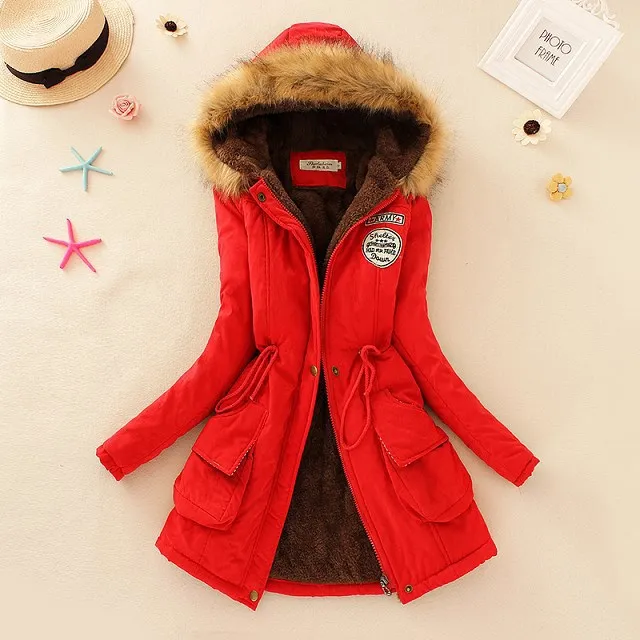 2016 Winter Jacket Women Parka Full zipper hooded Coat cotton liner Cashmere hat Polyester casual slim