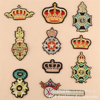 

New arrival 10 pcs Crown Badges Embroidered patches iron on fashion Jeans coat T-shirt bag shoe hat Motif emblem accessory diy
