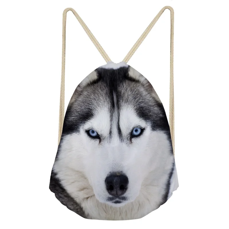 ThiKin 3D Vivid Animal Wolf Print Pattern Drawstrings Bags Men Casual Large Storage Backpacks Female Softback
