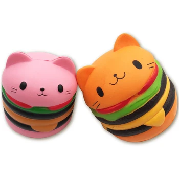 

9.5CM Lovely Squishy Orange and pink cat head hamburger Rising Phone Strap Pendant Bread Cake Kid Toy Gift Family ornament