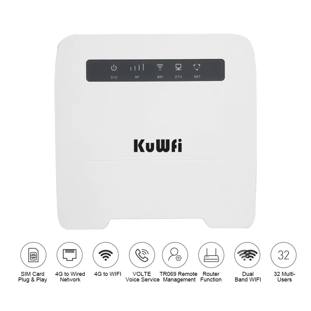 KuWfi 150 Мбит/с CAT4 4G CPE маршрутизатор 3G/4G LTE Wifi поддержка к проводной сети с RJ11 и RJ45Port