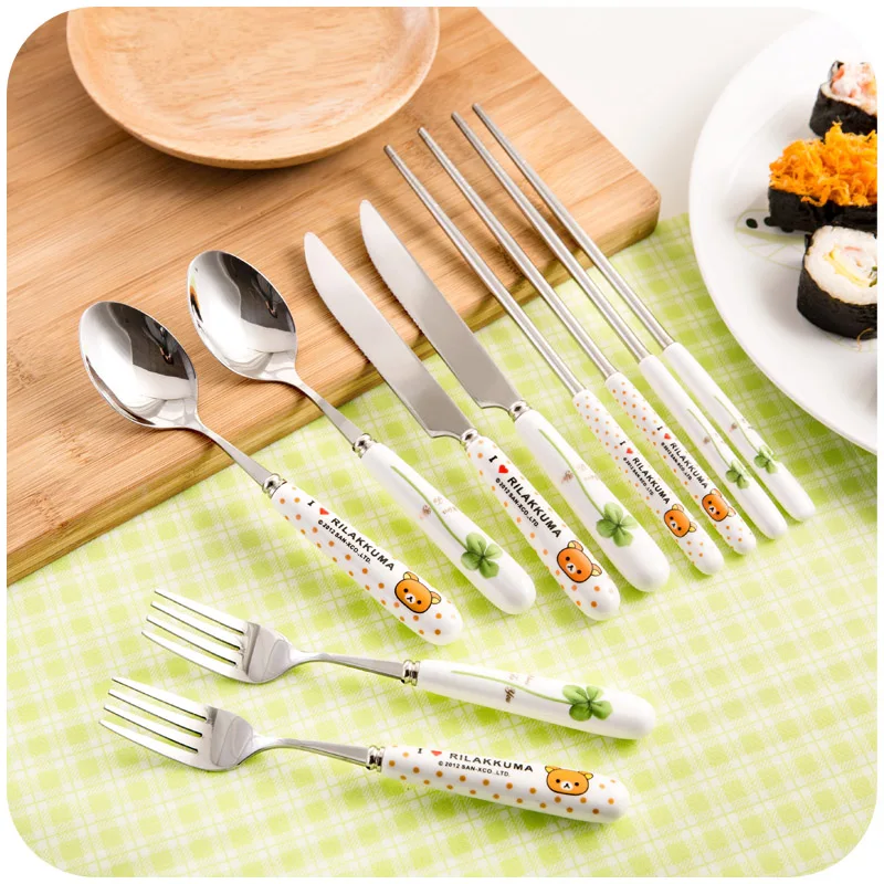 Small stainless steel spoon chopsticks fork cute denim household