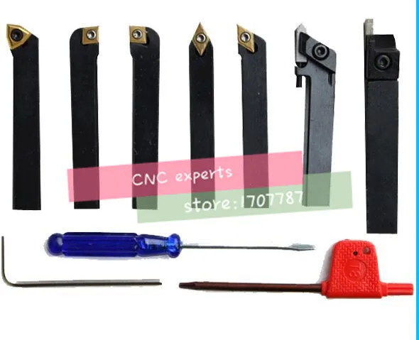  6mm 7pcs/set indexable lathe cutting tools set with inserts for CNC machine Tincoated lathe turning