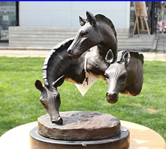 

free China Bronze Copper Marble Base Art Decoration Zebra Horse Head Statue Sculpture fast