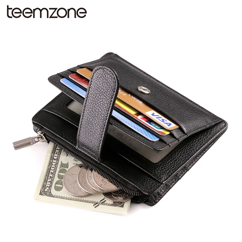 teemzone New Arrival Hasp Zipper Genuine Leather Business Case Wallet