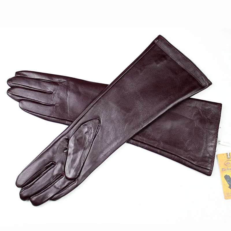 Eldiven Guantes, новинка, 38 см, длинные женские кожаные перчатки, на пуговицах, стильные, прямые, из овчины, с бархатной подкладкой, теплые, осень и зима