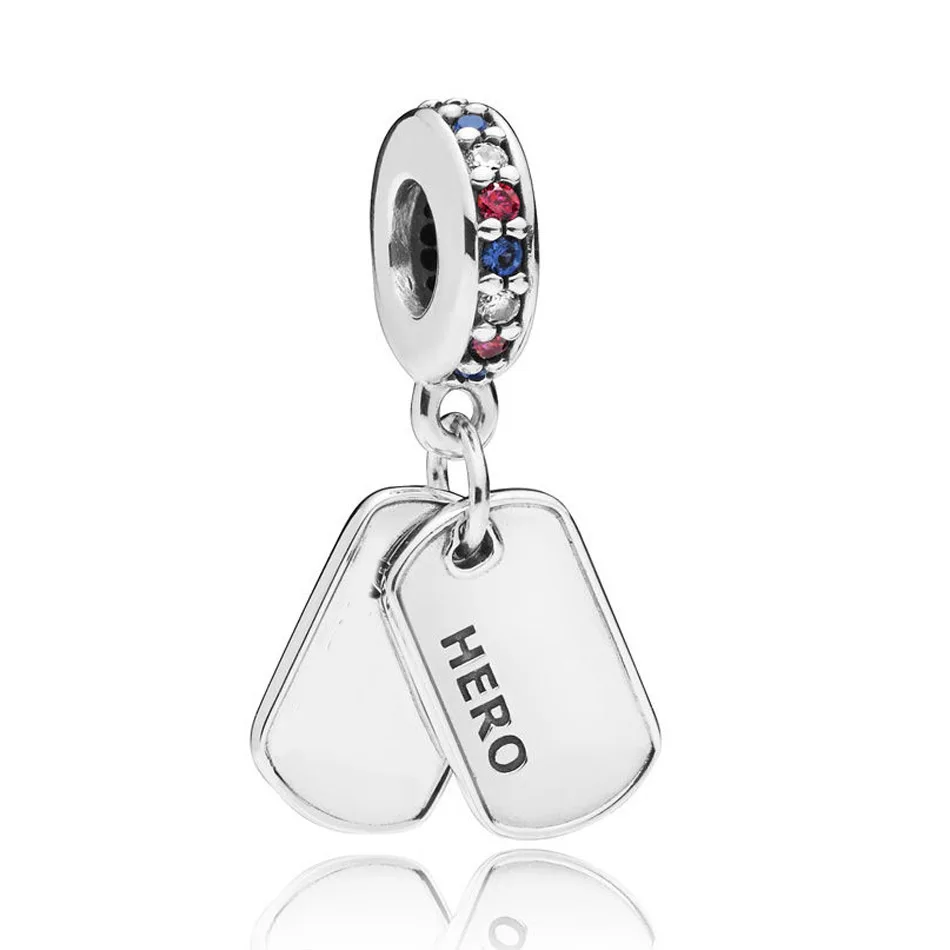 

Authentic 925 Sterling Silver Hero Dog Tag With Crystal Pendant Charm Fit Pandora Bracelet Bangle For Women DIY Jewelry Making