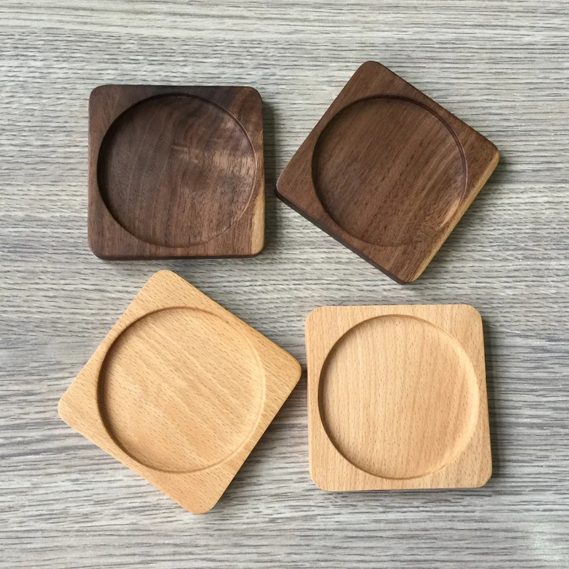 Black Walnut Wood Cup Mat/Mug Coaster Placemat, Square 9x9cm, No Paint
