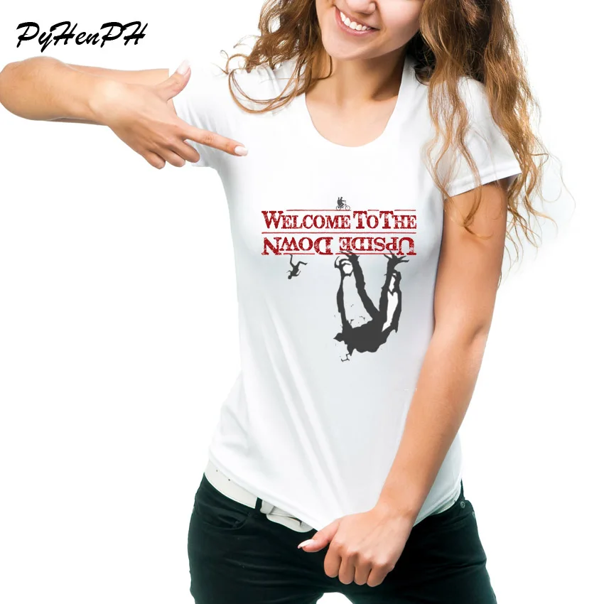

Hot 2018 T-shirt Women Stranger Tings Tee Shirt Femme Upside DownT Shirt Female Short Sleeve Cool O-neck Tops